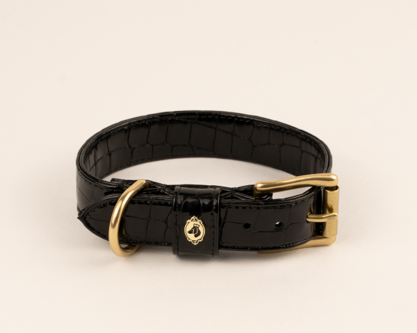 Luxus Hundehalsband Leder C’est Croco Noir