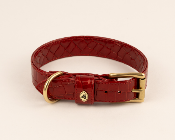 Luxus Hundehalsband Leder C’est Croco Rouge
